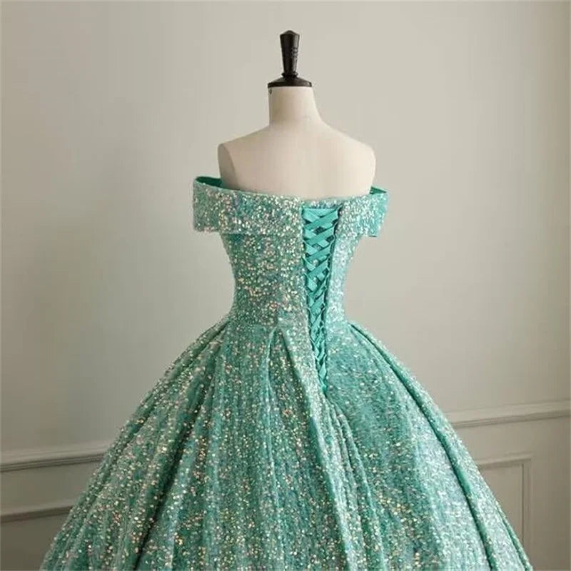 Customized Off Shoulder Sequin Prom Dresses for Teens Plus Size Ball Gown Sparkly Quinceanera Dresses Formal Evening Gowns